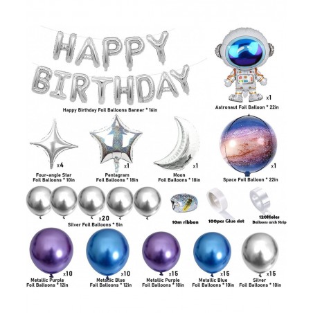 109PCS Outer Space Birthday Party Decoration Metallic Balloon Garland Arch Kit with Happy Birthday Galaxy Rocket Astronaut Mo...