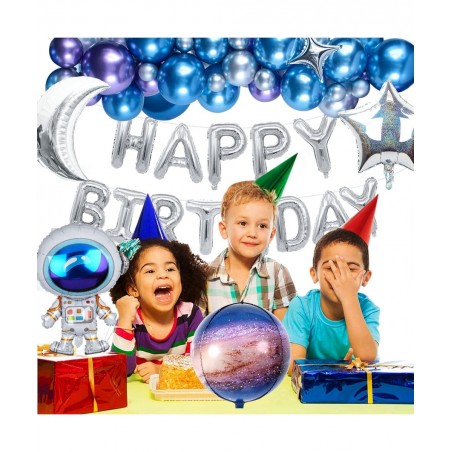 109PCS Outer Space Birthday Party Decoration Metallic Balloon Garland Arch Kit with Happy Birthday Galaxy Rocket Astronaut Mo...