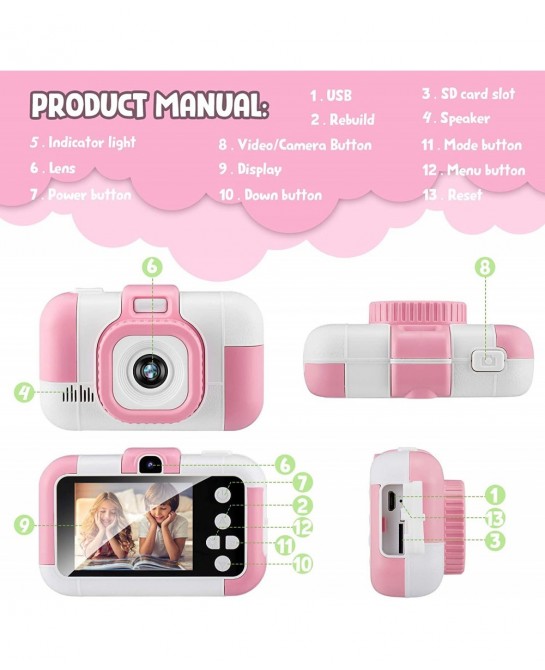 Kids Selfie Camera Christmas Birthday Gifts for Girls Age 3-10 Digital Video Cameras for Toddler Portable Toy for 3 4 5 6 7 8...