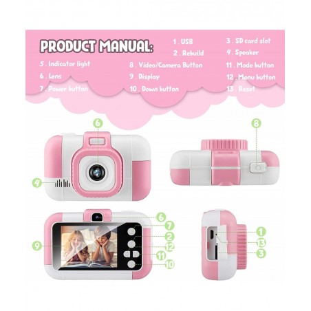 Kids Selfie Camera Christmas Birthday Gifts for Girls Age 3-10 Digital Video Cameras for Toddler Portable Toy for 3 4 5 6 7 8...