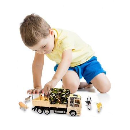 Push and Go Transportation Safari Truck - Unique Animal Figurines Storage - Durable Plastic Truck with Fabric Cover - Best Bi...