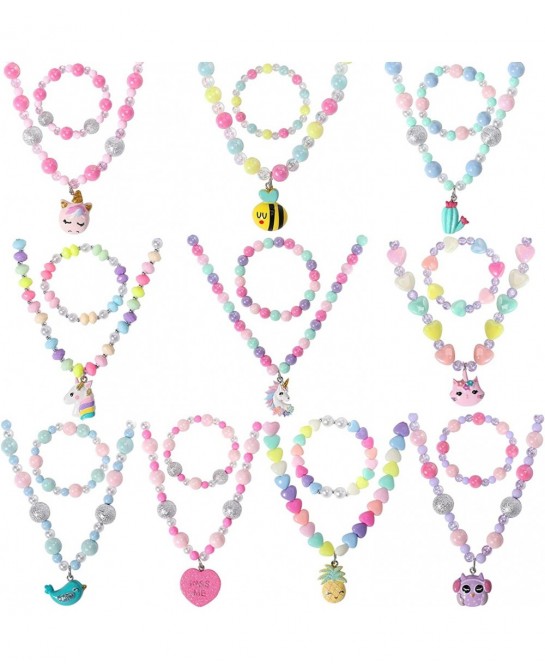 Jewelry Sets Beaded Necklace and Beads Bracelet for Kids Girls 10 Sets Unicorn Cat Bird Owl Necklace and Beads Little Favors ...