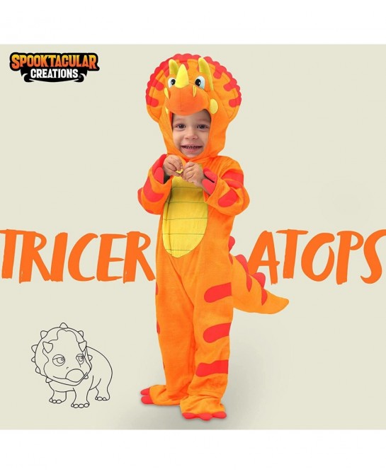 Orange Child Dinosaur Triceratops Costume for Kids Toddler Halloween Trick or Treating -S $50.18 Kids' Costumes