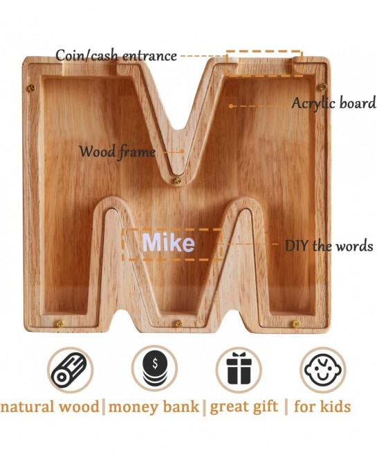 Personalized Letter Wood Piggy Bank Alphabet Piggy Bank for Kids Alphabet Letter Storage Tank Personalized Letters Coin Bank ...