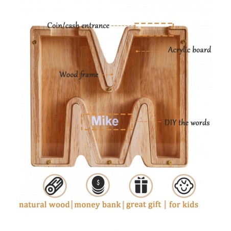 Personalized Letter Wood Piggy Bank Alphabet Piggy Bank for Kids Alphabet Letter Storage Tank Personalized Letters Coin Bank ...