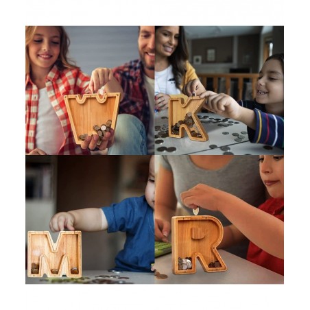 Personalized Letter Wood Piggy Bank Alphabet Piggy Bank for Kids Alphabet Letter Storage Tank Personalized Letters Coin Bank ...