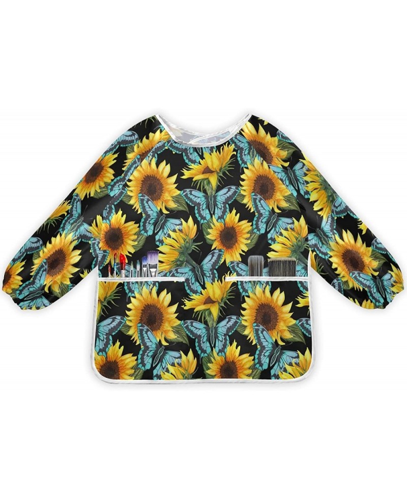 Smock for Kids Sunflower Flowers Blue Butterflies Long Sleeve Kids Art Smock Paint Aprons with Pockets for Age 4-6 Years $23....