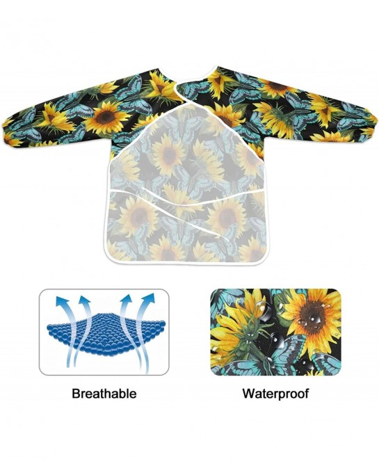 Smock for Kids Sunflower Flowers Blue Butterflies Long Sleeve Kids Art Smock Paint Aprons with Pockets for Age 4-6 Years $23....