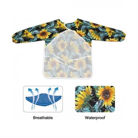 Smock for Kids Sunflower Flowers Blue Butterflies Long Sleeve Kids Art Smock Paint Aprons with Pockets for Age 4-6 Years $23....