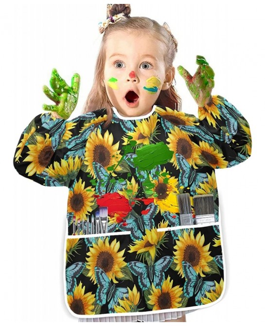 Smock for Kids Sunflower Flowers Blue Butterflies Long Sleeve Kids Art Smock Paint Aprons with Pockets for Age 4-6 Years $23....