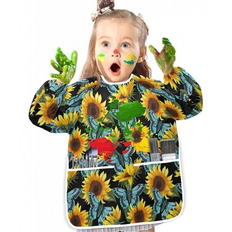 Smock for Kids Sunflower Flowers Blue Butterflies Long Sleeve Kids Art Smock Paint Aprons with Pockets for Age 4-6 Years $23....