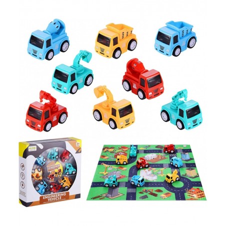 8 Pack Mini Cars Toys for Toddlers 2 3 Years Old Boys with Play Mat Friction Powered Construction Truck Toys for 2 Year Old B...