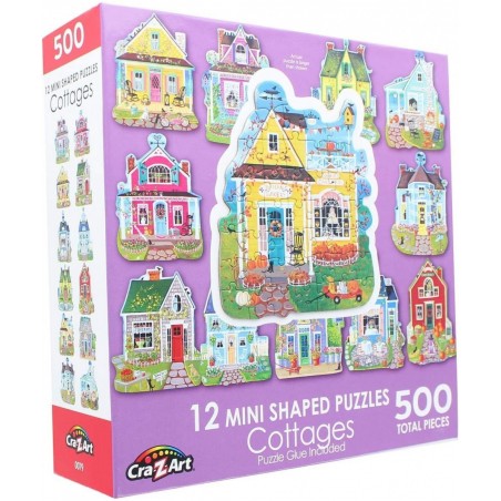 Sweet Cottages : A Collection of 12 Mini Shaped Puzzles Totaling 500 color coded pieces By Artist: Kim Leo $34.47 Board Games