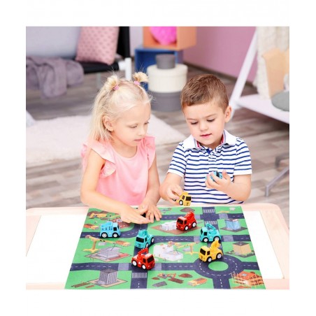 8 Pack Mini Cars Toys for Toddlers 2 3 Years Old Boys with Play Mat Friction Powered Construction Truck Toys for 2 Year Old B...