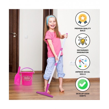 Kids Cleaning Set for Toddlers Pretend Play Broom Set with 28" Adjustable Extra Tall Broom Mop and Squeegee with 10 Accessori...