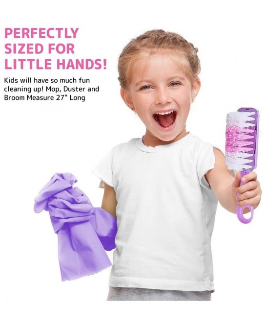 Kids Cleaning Set for Toddlers Pretend Play Broom Set with 28" Adjustable Extra Tall Broom Mop and Squeegee with 10 Accessori...