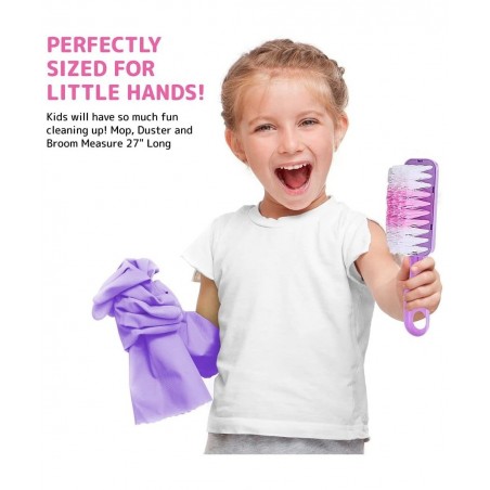 Kids Cleaning Set for Toddlers Pretend Play Broom Set with 28" Adjustable Extra Tall Broom Mop and Squeegee with 10 Accessori...