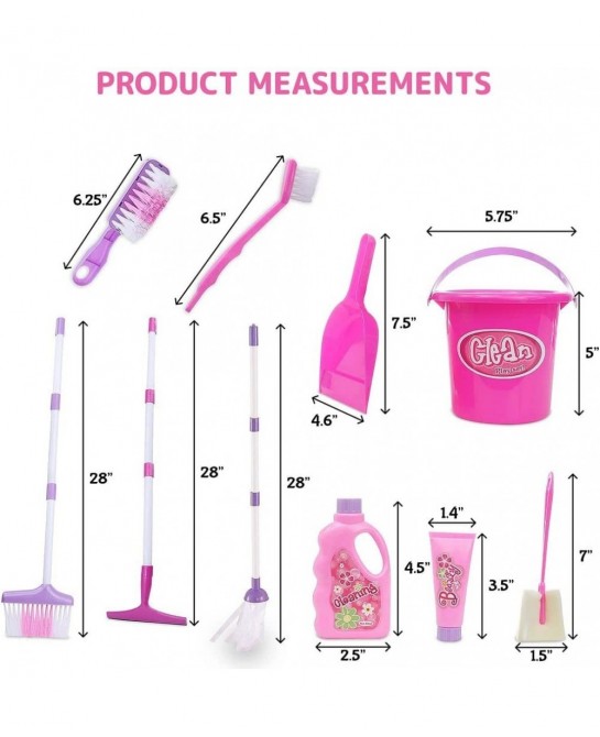 Kids Cleaning Set for Toddlers Pretend Play Broom Set with 28" Adjustable Extra Tall Broom Mop and Squeegee with 10 Accessori...