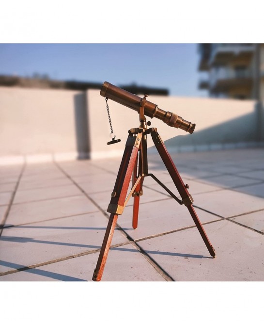 Antique Telescope with Tripod Vintage Brass décor Table Top Wooden Nautical Maritime Home Office $83.86 Children's Optics