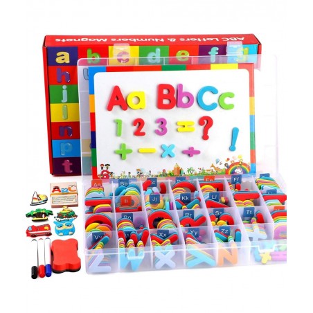 253 PCS Magnetic Letters and Numbers Kit with Double-Sided Magnetic Board and Storage Box Foam Alphabet ABC Refrigerator Magn...