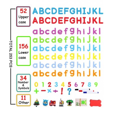 253 PCS Magnetic Letters and Numbers Kit with Double-Sided Magnetic Board and Storage Box Foam Alphabet ABC Refrigerator Magn...