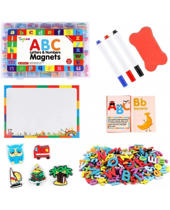 253 PCS Magnetic Letters and Numbers Kit with Double-Sided Magnetic Board and Storage Box Foam Alphabet ABC Refrigerator Magn...
