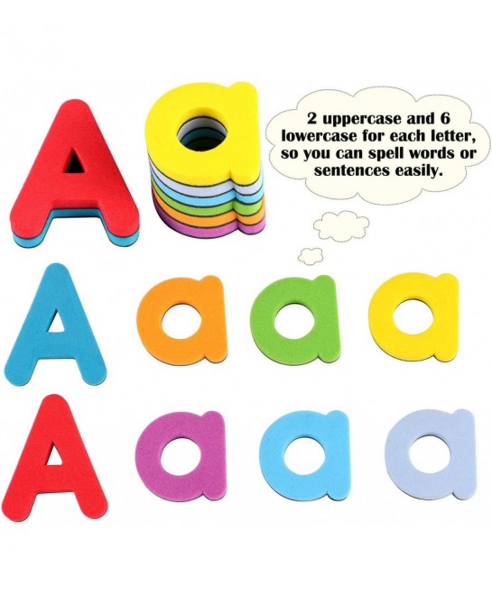 253 PCS Magnetic Letters and Numbers Kit with Double-Sided Magnetic Board and Storage Box Foam Alphabet ABC Refrigerator Magn...