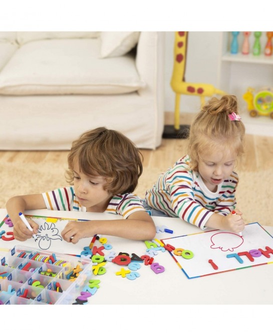 253 PCS Magnetic Letters and Numbers Kit with Double-Sided Magnetic Board and Storage Box Foam Alphabet ABC Refrigerator Magn...