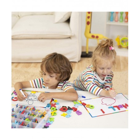 253 PCS Magnetic Letters and Numbers Kit with Double-Sided Magnetic Board and Storage Box Foam Alphabet ABC Refrigerator Magn...