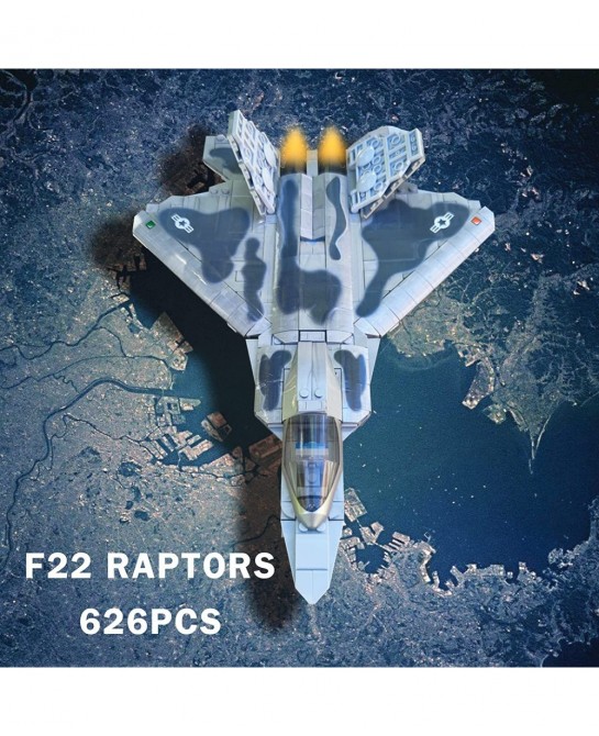 Military Building Blocks Sets 626 Pieces F22 Raptor Fighter Jet Plane Stem Building Toys for Boys Age 8-12 10015 F22 Raptors ...