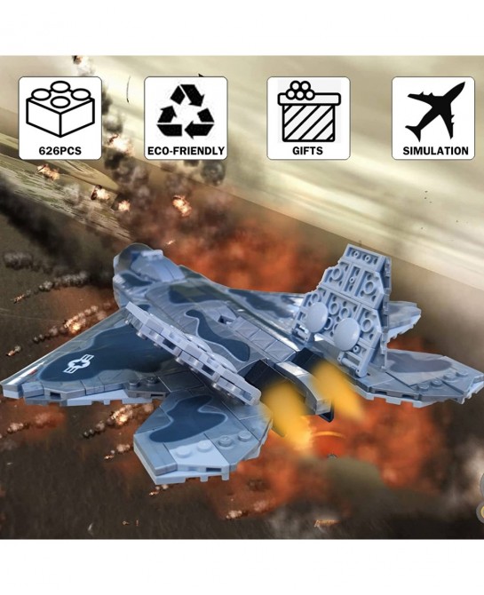 Military Building Blocks Sets 626 Pieces F22 Raptor Fighter Jet Plane Stem Building Toys for Boys Age 8-12 10015 F22 Raptors ...