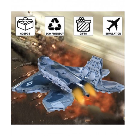 Military Building Blocks Sets 626 Pieces F22 Raptor Fighter Jet Plane Stem Building Toys for Boys Age 8-12 10015 F22 Raptors ...