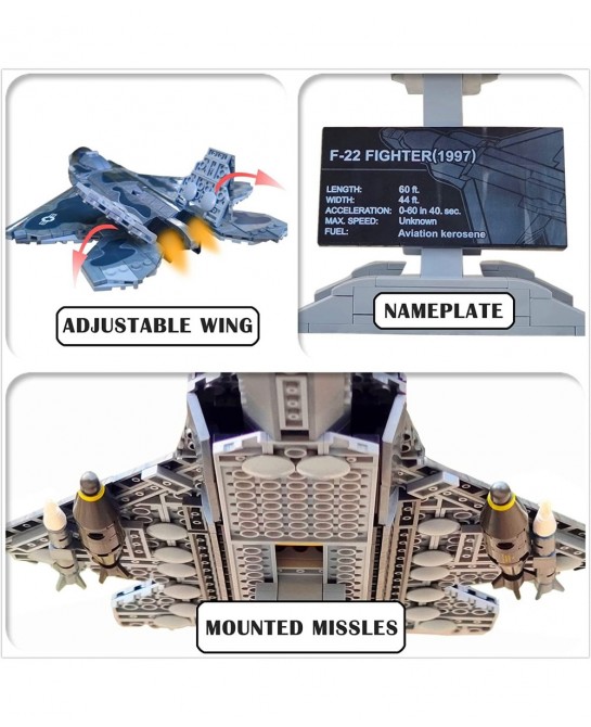 Military Building Blocks Sets 626 Pieces F22 Raptor Fighter Jet Plane Stem Building Toys for Boys Age 8-12 10015 F22 Raptors ...