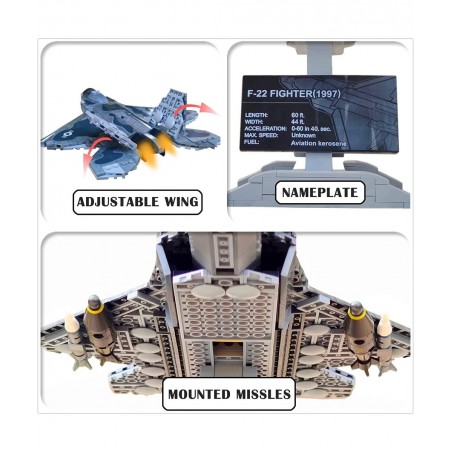 Military Building Blocks Sets 626 Pieces F22 Raptor Fighter Jet Plane Stem Building Toys for Boys Age 8-12 10015 F22 Raptors ...
