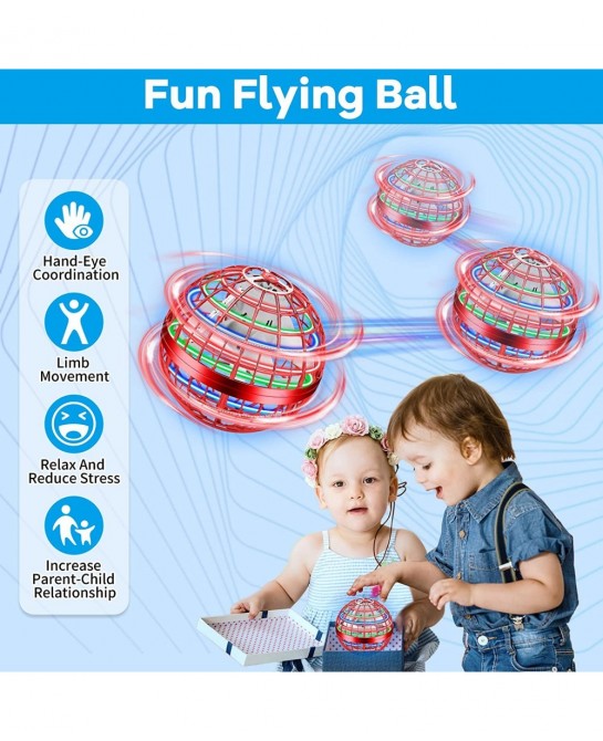 Flying Orb Hover Ball Toy Manual Flying Ball Drone Toy Flying Ball with 360° Rotating LED Lights Indoor Outdoor Boomerang Fly...