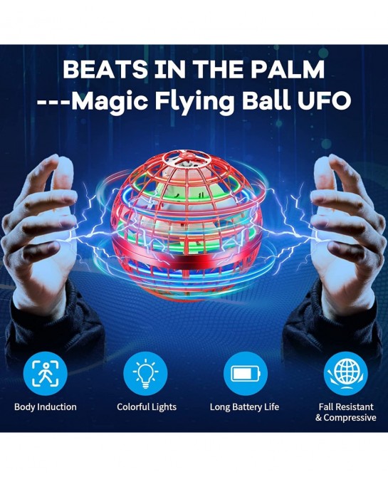 Flying Orb Hover Ball Toy Manual Flying Ball Drone Toy Flying Ball with 360° Rotating LED Lights Indoor Outdoor Boomerang Fly...