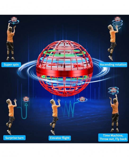Flying Orb Hover Ball Toy Manual Flying Ball Drone Toy Flying Ball with 360° Rotating LED Lights Indoor Outdoor Boomerang Fly...