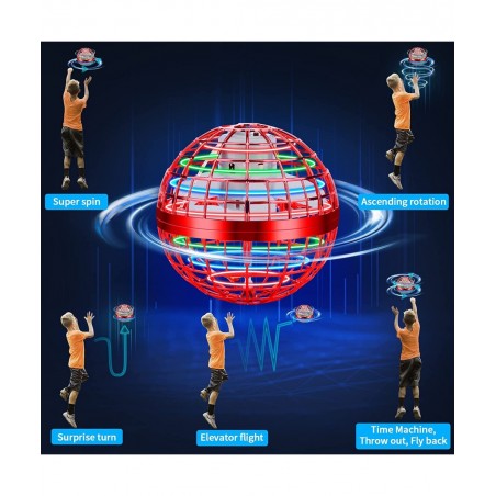 Flying Orb Hover Ball Toy Manual Flying Ball Drone Toy Flying Ball with 360° Rotating LED Lights Indoor Outdoor Boomerang Fly...