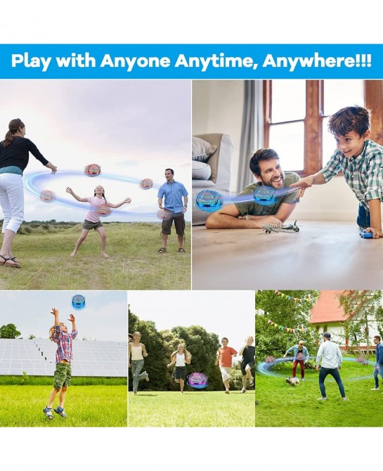 Flying Orb Hover Ball Toy Manual Flying Ball Drone Toy Flying Ball with 360° Rotating LED Lights Indoor Outdoor Boomerang Fly...
