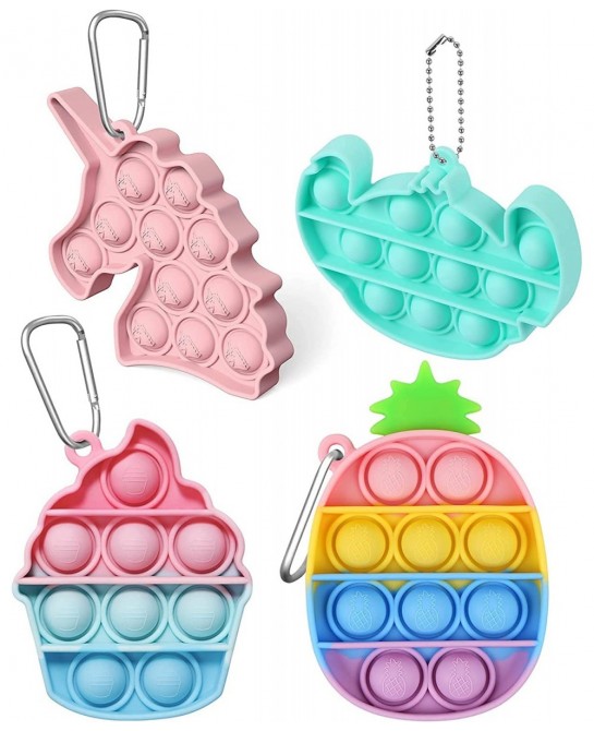 Pineapple Stitch Push Pop Bubble Fidget Sensory Toys Keychains 4 Pack Mini Popper Stress Reliever Silicone Squeeze Toy Keycha...