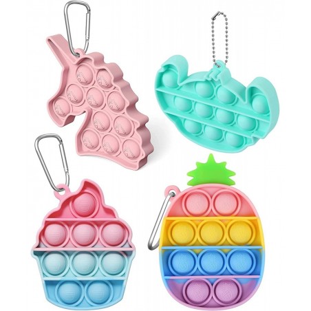 Pineapple Stitch Push Pop Bubble Fidget Sensory Toys Keychains 4 Pack Mini Popper Stress Reliever Silicone Squeeze Toy Keycha...