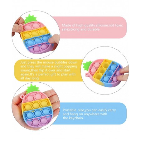 Pineapple Stitch Push Pop Bubble Fidget Sensory Toys Keychains 4 Pack Mini Popper Stress Reliever Silicone Squeeze Toy Keycha...