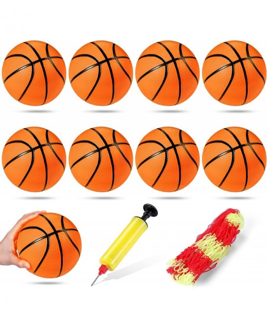 9 Pieces Toy Basketball Set Inflatable 6 Inch Miniature Basketball with 1 Pump and 1 White Red Basketball Storage Bag PVC Out...