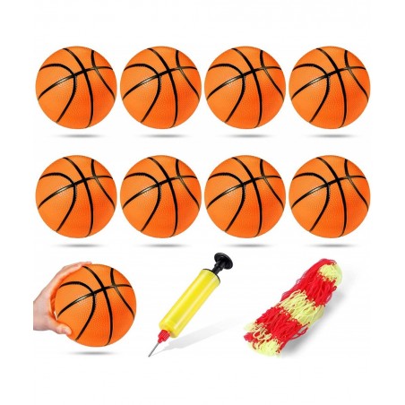 9 Pieces Toy Basketball Set Inflatable 6 Inch Miniature Basketball with 1 Pump and 1 White Red Basketball Storage Bag PVC Out...