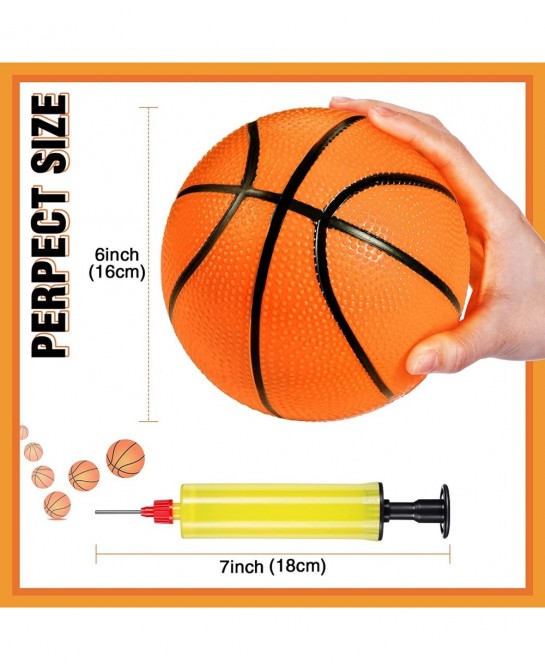 9 Pieces Toy Basketball Set Inflatable 6 Inch Miniature Basketball with 1 Pump and 1 White Red Basketball Storage Bag PVC Out...