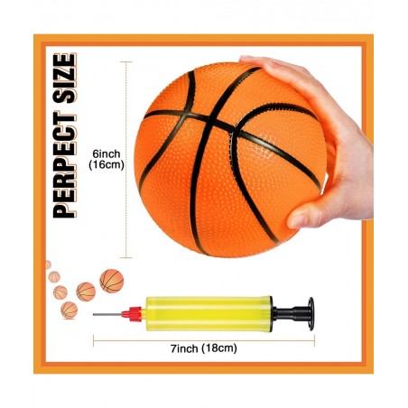 9 Pieces Toy Basketball Set Inflatable 6 Inch Miniature Basketball with 1 Pump and 1 White Red Basketball Storage Bag PVC Out...
