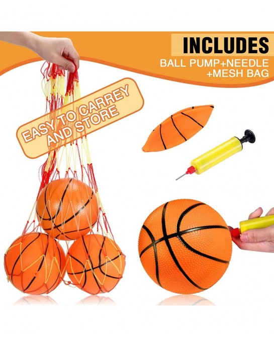 9 Pieces Toy Basketball Set Inflatable 6 Inch Miniature Basketball with 1 Pump and 1 White Red Basketball Storage Bag PVC Out...