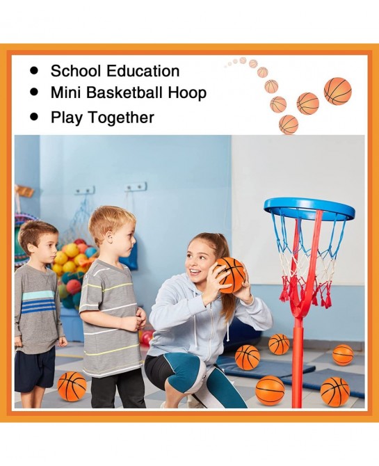 9 Pieces Toy Basketball Set Inflatable 6 Inch Miniature Basketball with 1 Pump and 1 White Red Basketball Storage Bag PVC Out...