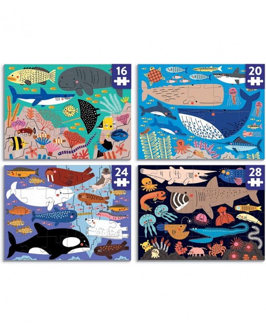 Oceans of The World Level Up! Puzzle Set from Mudpuppy Includes 4 Jigsaw Puzzles with 16 – 28 Pieces Features Beautifully Ill...