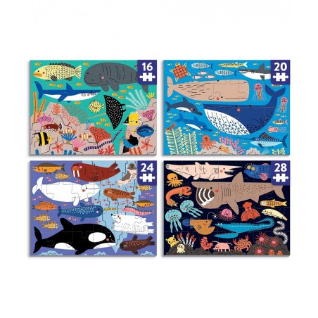 Oceans of The World Level Up! Puzzle Set from Mudpuppy Includes 4 Jigsaw Puzzles with 16 – 28 Pieces Features Beautifully Ill...